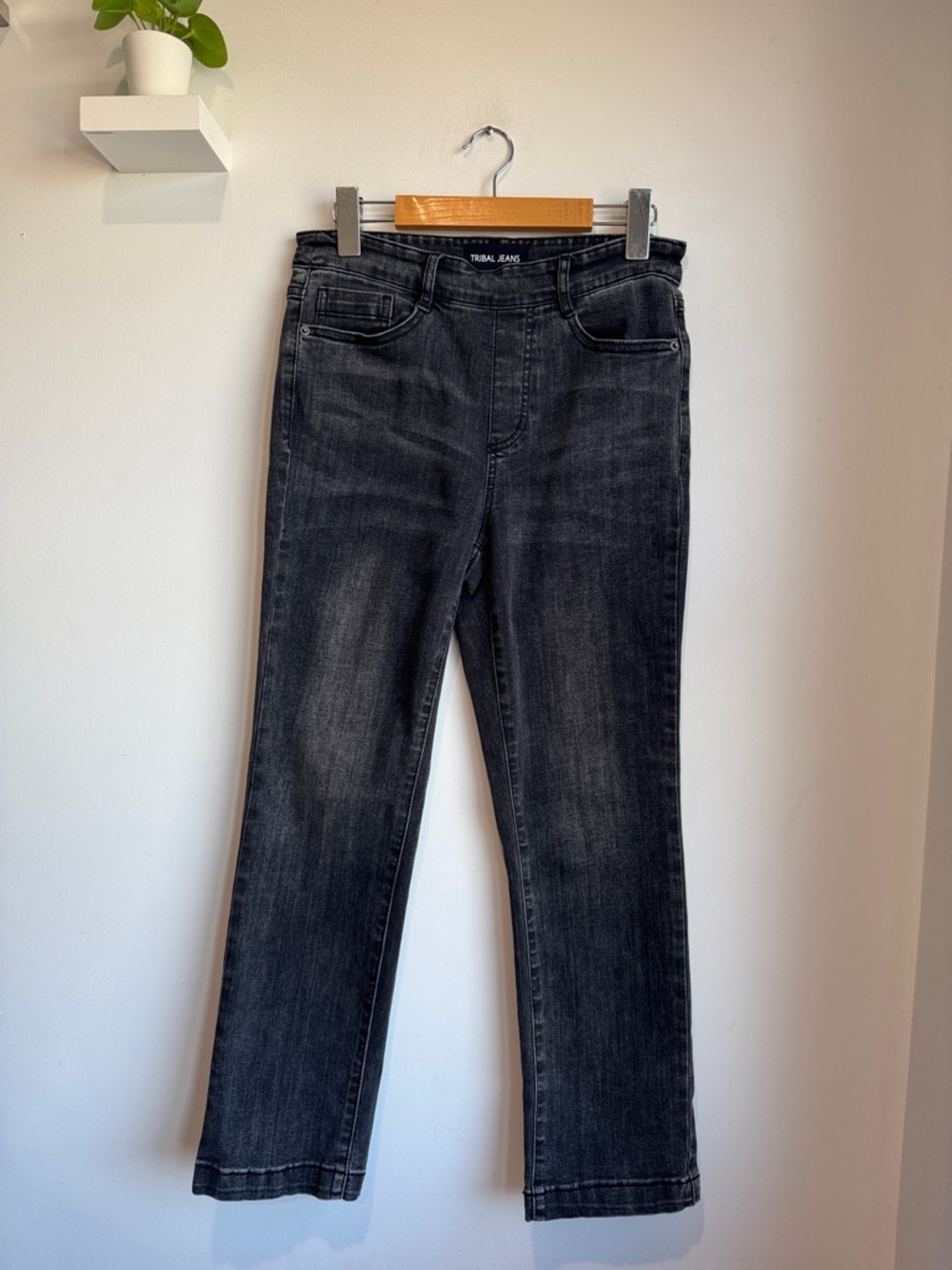 tribal Jeans Washed Black Slim Straight Cropped Jegging Jeans